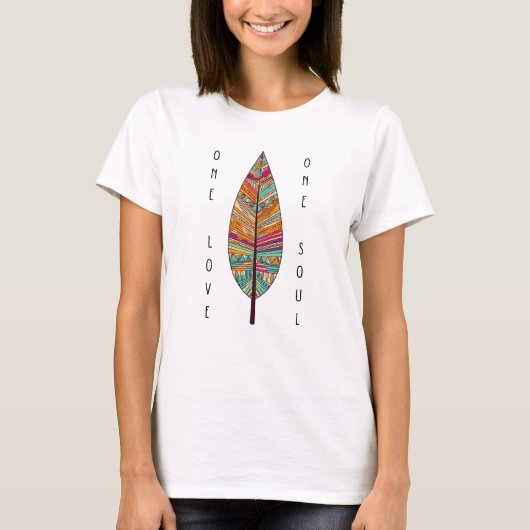 Boho Yoga Tribal Feather One Love One Soul T-Shirt (Vorderseite)