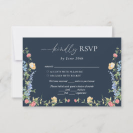 Boho zarte Wildblumen Navy Hochzeit RSVP Karte