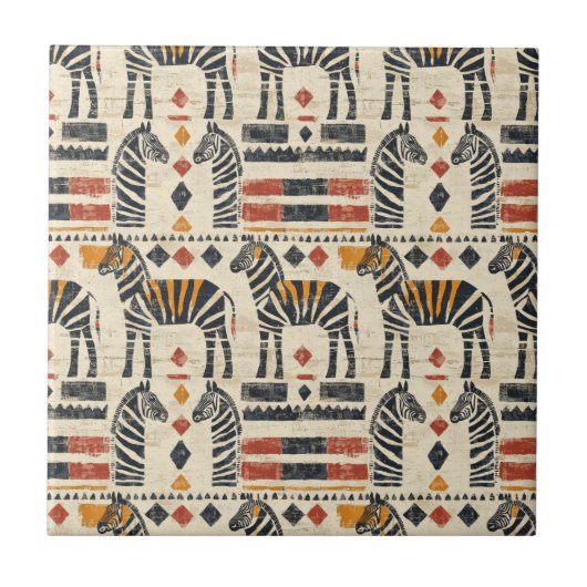 Boho-Zebra-Tribal-Safari-Muster Fliese (Vorderseite)