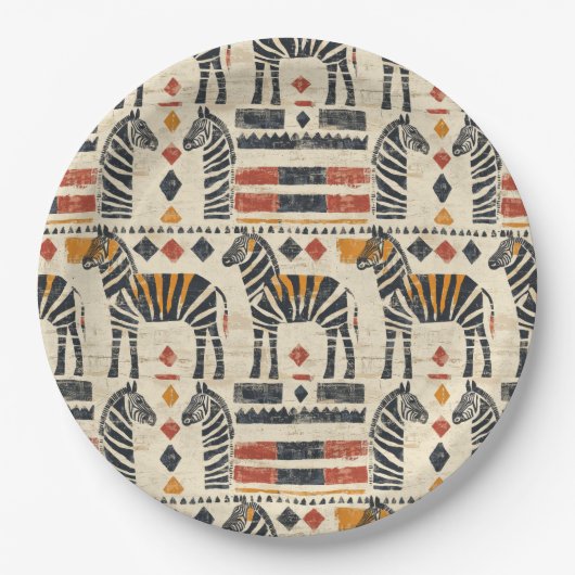 Boho-Zebra-Tribal-Safari-Muster Pappteller (Vorderseite)