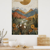 Boho-Zeltal-Hüttenlandschaft am Fluss Poster (Küche)