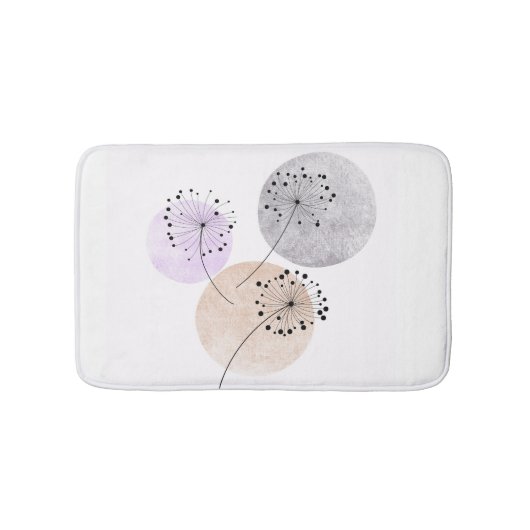 Boho Zen Dandelion Blume auf blauen, rosa Zirkeln Badematte (Vorderseite)