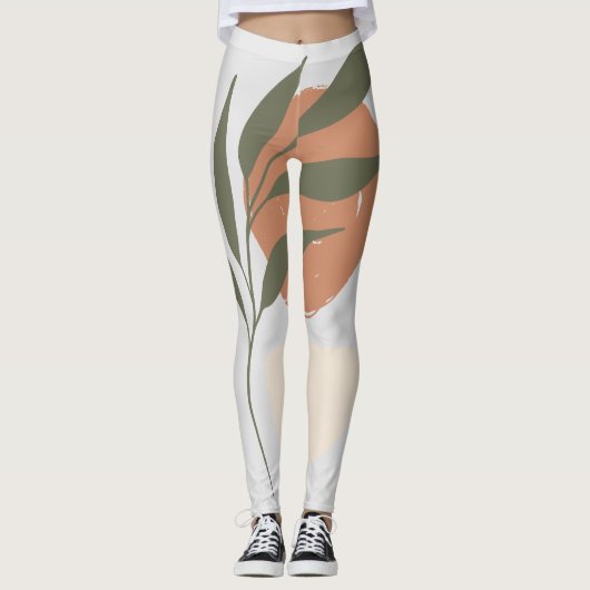Boho Zen Minimalistisch Botanical Leggings (Vorderseite)