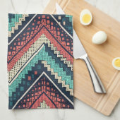 Boho Zickzack Pattern | Aquamarin, Coral und Cream Geschirrtuch (Viertel Falte)