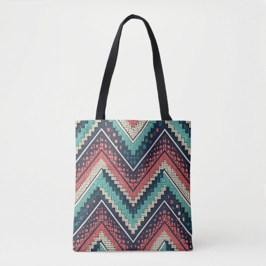 Boho Zickzack Pattern | Aquamarin, Coral und Cream Tasche (Vorderseite)