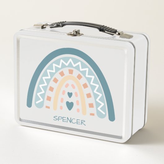 Boho Zig Zag und Hearts Rainbow Metal Lunch Box (Vorderseite)