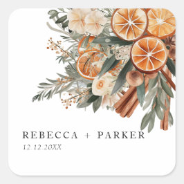 Boho Zimon Winter botanischer Hochzeitsticker Quadratischer Aufkleber