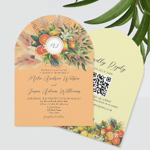 Boho Zitrus QR Hochzeit Einladung