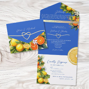 Boho Zitrus Zitrone Orange Hochzeit All In One Einladung