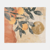 Boho-Zitrusbaum mit Sonne und Bergen Fleecedecke (Vorderseite (Horizontal))