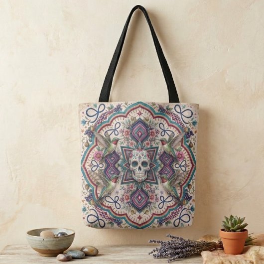 Boho Zucker-Schädel-Volks kunst Tasche