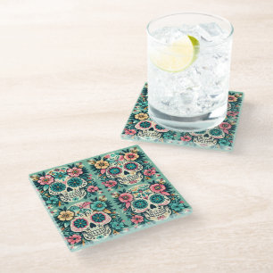 Boho Zuckerschädel Glasuntersetzer