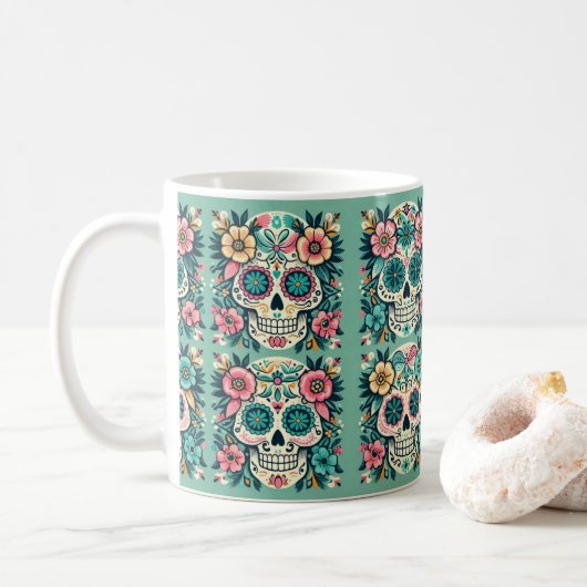 Boho Zuckerschädel Kaffeetasse (Mit Donut)