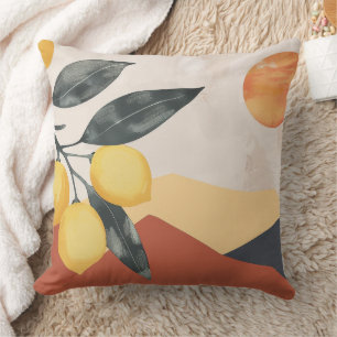 Boho-Zweig mit Zitrone und Sonne Minimalistisches  Kissen