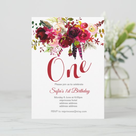 bohochkarätig Blumengebäck Einladung (Stehend Vorderseite)