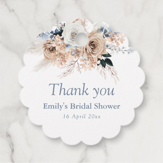 bohomian pampas staubblaues Brautparty Geschenkanhänger (Rückseite)