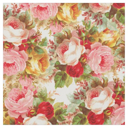 Bohomien pinkfarbene rote Rosen Blumenmuster Stoff (Nahaufnahme)