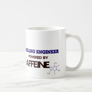 Bohrender Ingenieur angetrieben durch Koffein Kaffeetasse