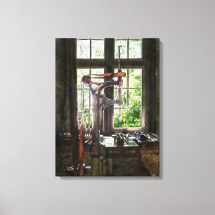 Bohrgerät-Presse durch Fenster Leinwanddruck