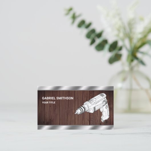 Bohrmaschine für rustikale Holzwerkzeuge Power Visitenkarte (Stehend Vorderseite)