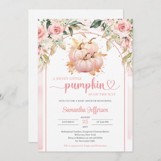 Bohrosa und goldener Kürbisbogen Einladung (Vorne/Hinten)