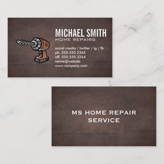 Bohrwerkzeug | Braune Textur Hintergrund Visitenkarte (Vorne/Hinten)