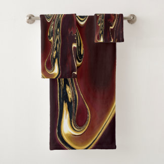 Boiling Gold Lava Mountain rote goldene Spiralen Badhandtuch Set