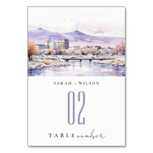 Boise, Idaho Aquarell-Landschaft-Hochzeit Tischnummer