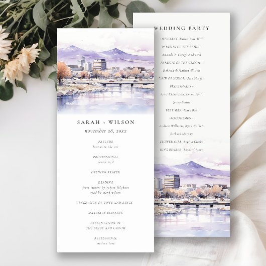 Boise, Idaho Aquarell-Landschaft-Hochzeitsprogramm Einladung