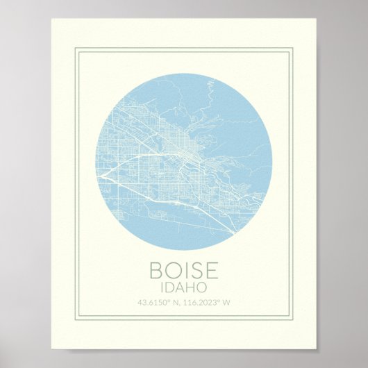Boise Idaho Minimalistisch Pastel Blue Map Poster (Vorne)