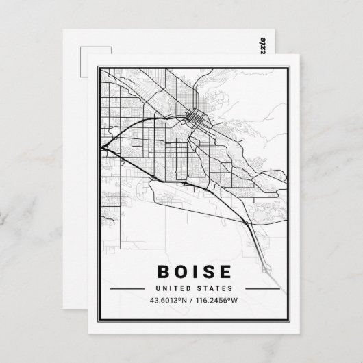 Boise Idaho USA Travel City Map Poster Postkarte (Vorne/Hinten)