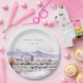 Boise, Idaho Watercolor Landscape Wedding Pappteller (Party)