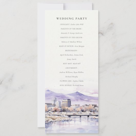 Boise, Idaho Watercolor Landscape Wedding Program Einladung (Rückseite)