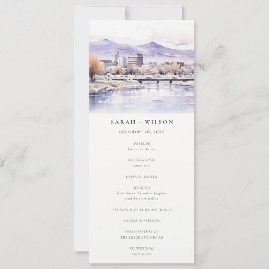 Boise, Idaho Watercolor Landscape Wedding Program Einladung (Vorderseite)