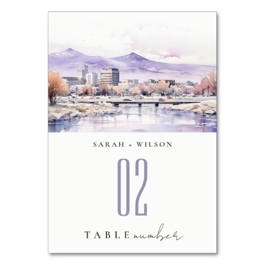 Boise, Idaho Watercolor Landscape Wedding Tischnummer (Vorderseite)