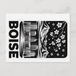 Boise Skyline Black and White Woodcut Winter  Postkarte