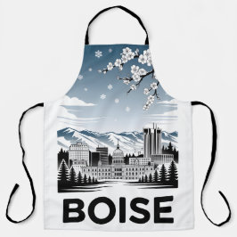 Boise Skyline Black and White Woodcut Winter  Schürze