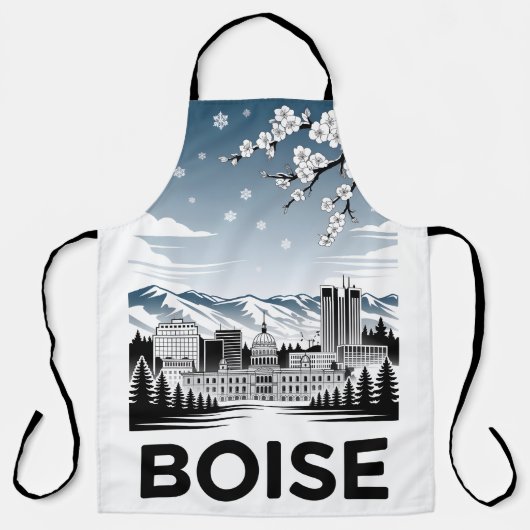 Boise Skyline Black and White Woodcut Winter Schürze (Vorderseite)