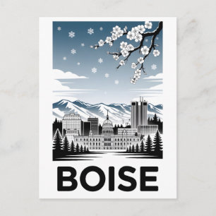 Boise Skyline Schwarz-Weiß-Holzschnitt Winter Feiertagspostkarte