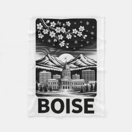 Boise Skyline Schwarz-Weiß-Holzschnitt Winter Fleecedecke
