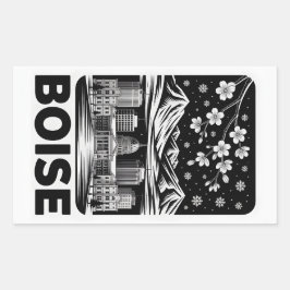 Boise Skyline Schwarz-Weiß-Holzschnitt Winter Rechteckiger Aufkleber