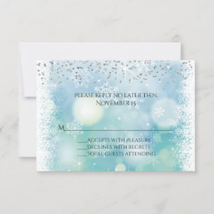 Bokah Snowflakes Winter Wedding Response Card RSVP Karte