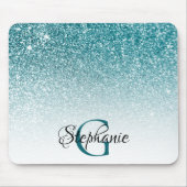 Bokeh Aquamarin Glitzer White Ombre Monogram Mousepad (Vorne)