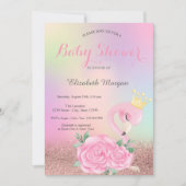 Bokeh, Baby Pink Flamingo Holographic Baby Shower Einladung (Vorderseite)