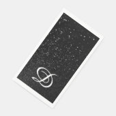 Bokeh Black Glitzer Moderne Kalligrafie Monogramm Serviette (Ecke)