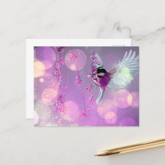 Bokeh Bubbles Flying Hummingbird - Pink Postkarte