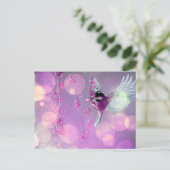 Bokeh Bubbles Flying Hummingbird - Pink Postkarte (Stehend Vorderseite)