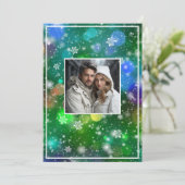 Bokeh Christmas Lights Snowflakes Foto Feiertagskarte (Stehend Vorderseite)