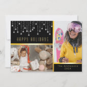 Bokeh Christmas Poinsettia Fairy Lights Gold Foto Einladung (Vorderseite)