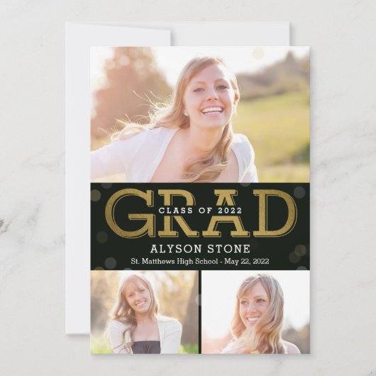 Bokeh Collage Editable Color Abschluss Card Einladung (Vorderseite)